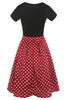 Indlæs billede til gallerivisning Kjole med bådhals trykt i sort kjole fra 1950&#39;erne med korte ærmer