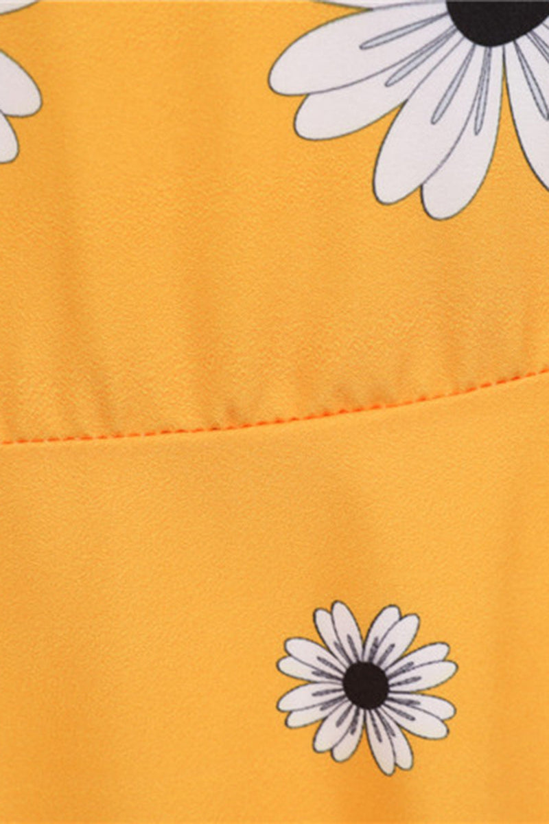 Indlæs billede til gallerivisning Ærmeløs trykt gul kjole fra 1950&#39;erne