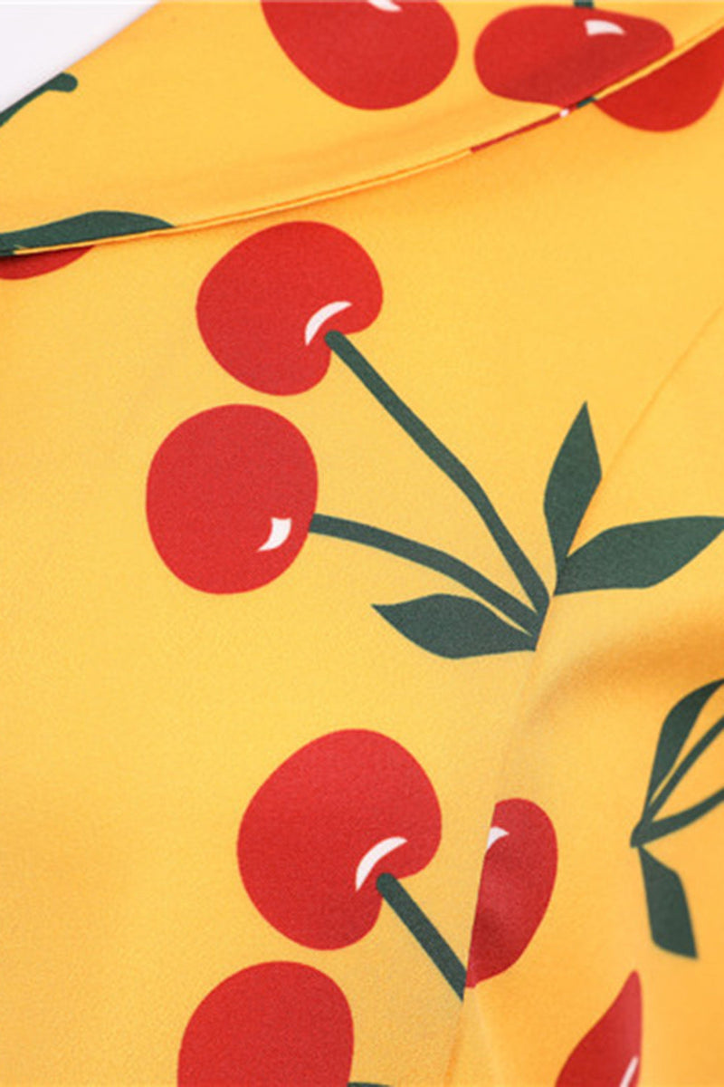 Indlæs billede til gallerivisning Trykt ærmeløs gul vintage kjole