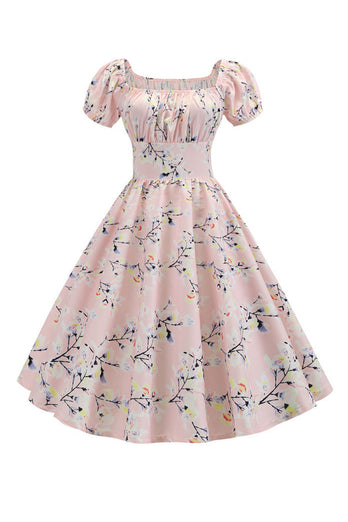 Pufærmer trykt lyseblå vintage kjole