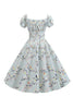 Indlæs billede til gallerivisning Pufærmer trykt lyseblå vintage kjole