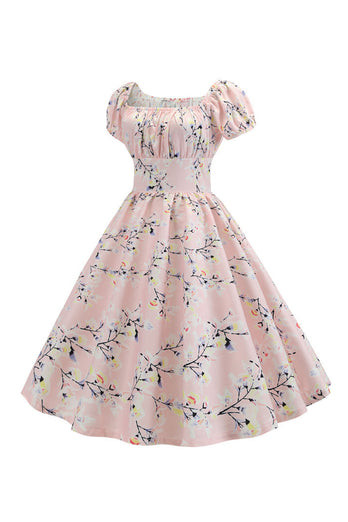 Pufærmer trykt lyseblå vintage kjole