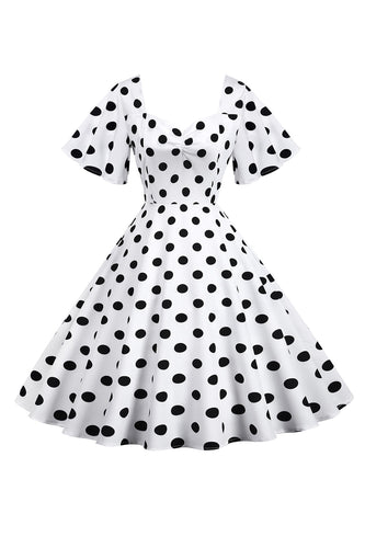 Polka Dots hvid vintage kjole med korte ærmer