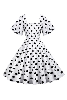 Polka Dots hvid vintage kjole med korte ærmer
