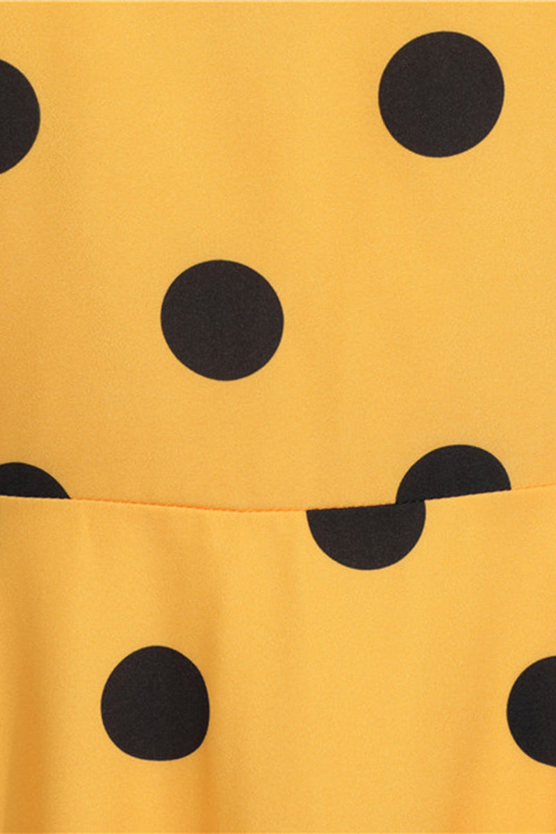 Indlæs billede til gallerivisning Polka Dots gul vintage kjole med korte ærmer
