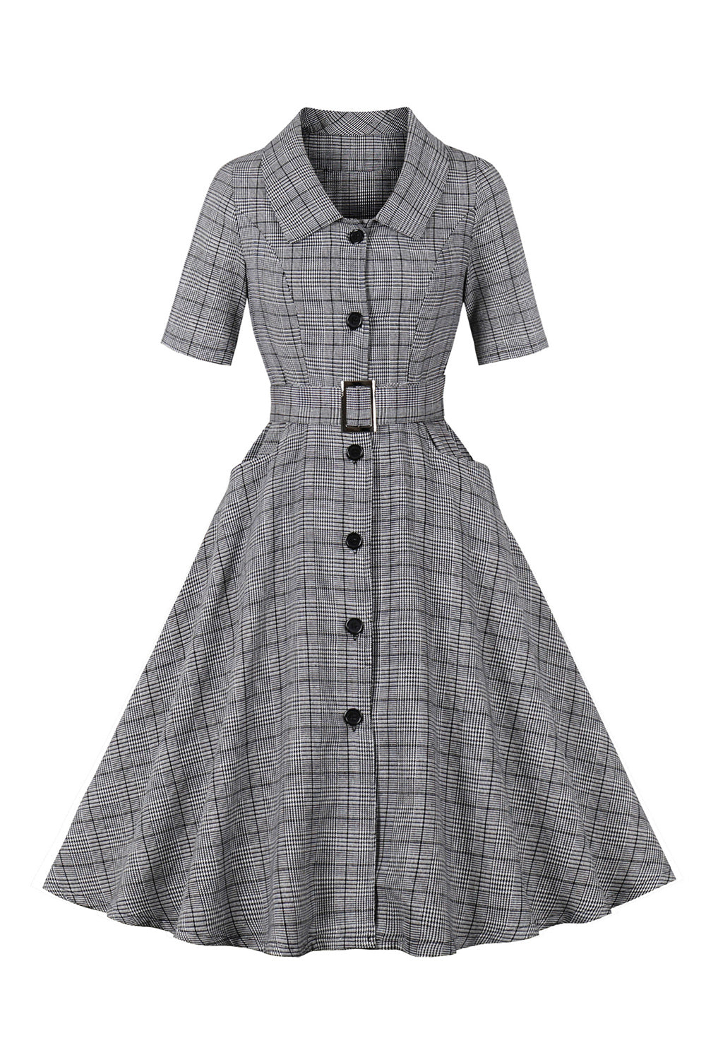 A-Line 3/4 ærmer grå 1950'er kjole med lommer