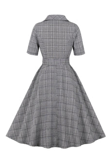 A-Line 3/4 ærmer grå 1950'er kjole med lommer