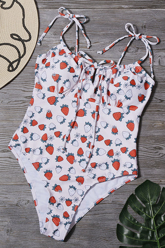 Hvidt badetøj i ét stykke med jordbær