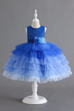 Royal Blue ærmeløse A Line pigekjoler med 3D blomster