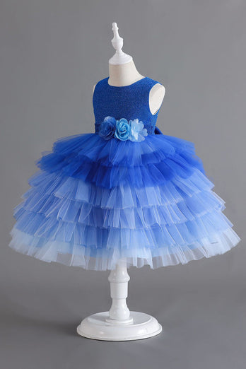 Royal Blue ærmeløse A Line pigekjoler med 3D blomster