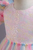 Indlæs billede til gallerivisning En linje tyl pink pailletter pufærmer piger kjoler med sløjfe