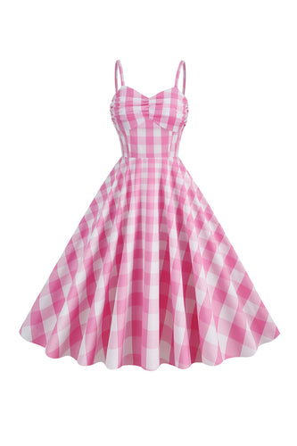 Spaghetti stropper Plaid pink 1950'erne kjole