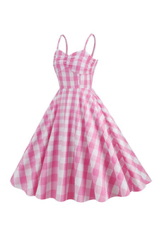 Spaghetti stropper Plaid pink 1950'erne kjole