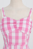 Spaghetti stropper Plaid pink 1950'erne kjole