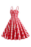 Spaghetti stropper Plaid pink 1950'erne kjole