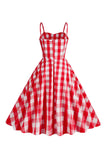 Spaghetti stropper Plaid pink 1950'erne kjole