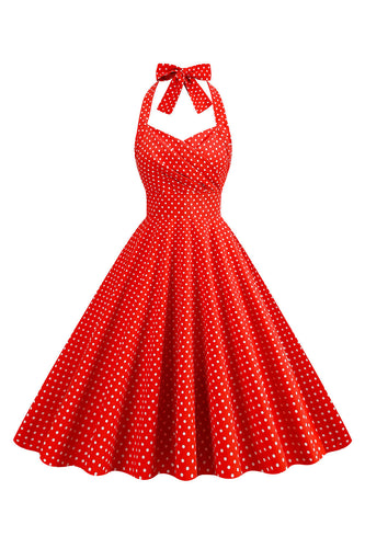 Halter Red Polka Dots 1950'erne kjole