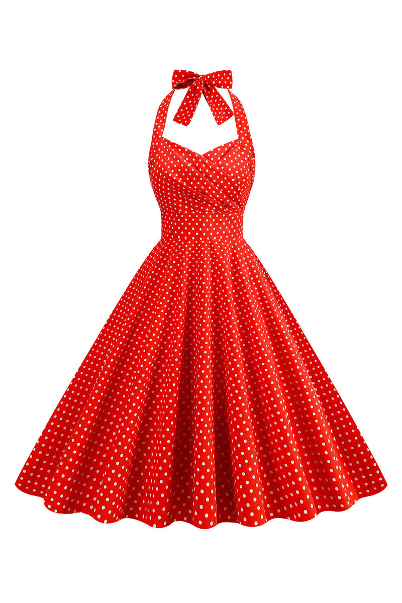 Indlæs billede til gallerivisning Halter Red Polka Dots 1950&#39;erne kjole
