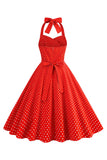 Halter Red Polka Dots 1950'erne kjole