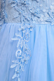 Tulle Beaded Blue Girls Kjoler med applikationer