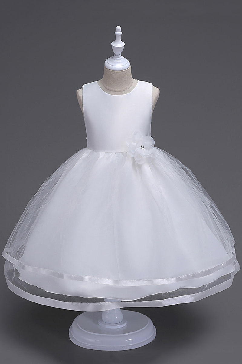 Indlæs billede til gallerivisning Bådhals tyl hvide piger kjoler med sløjfe