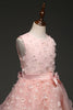 Indlæs billede til gallerivisning Bådhals ærmeløse lyserøde pigekjoler med sløjfe