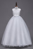 Indlæs billede til gallerivisning A-Line tyl hvide piger kjoler med sløjfe