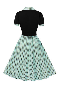 Grønne korte ærmer Polka Dots 1950'erne kjole med bælte