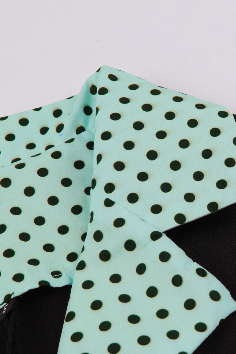 Indlæs billede til gallerivisning Grønne korte ærmer Polka Dots 1950&#39;erne kjole med bælte