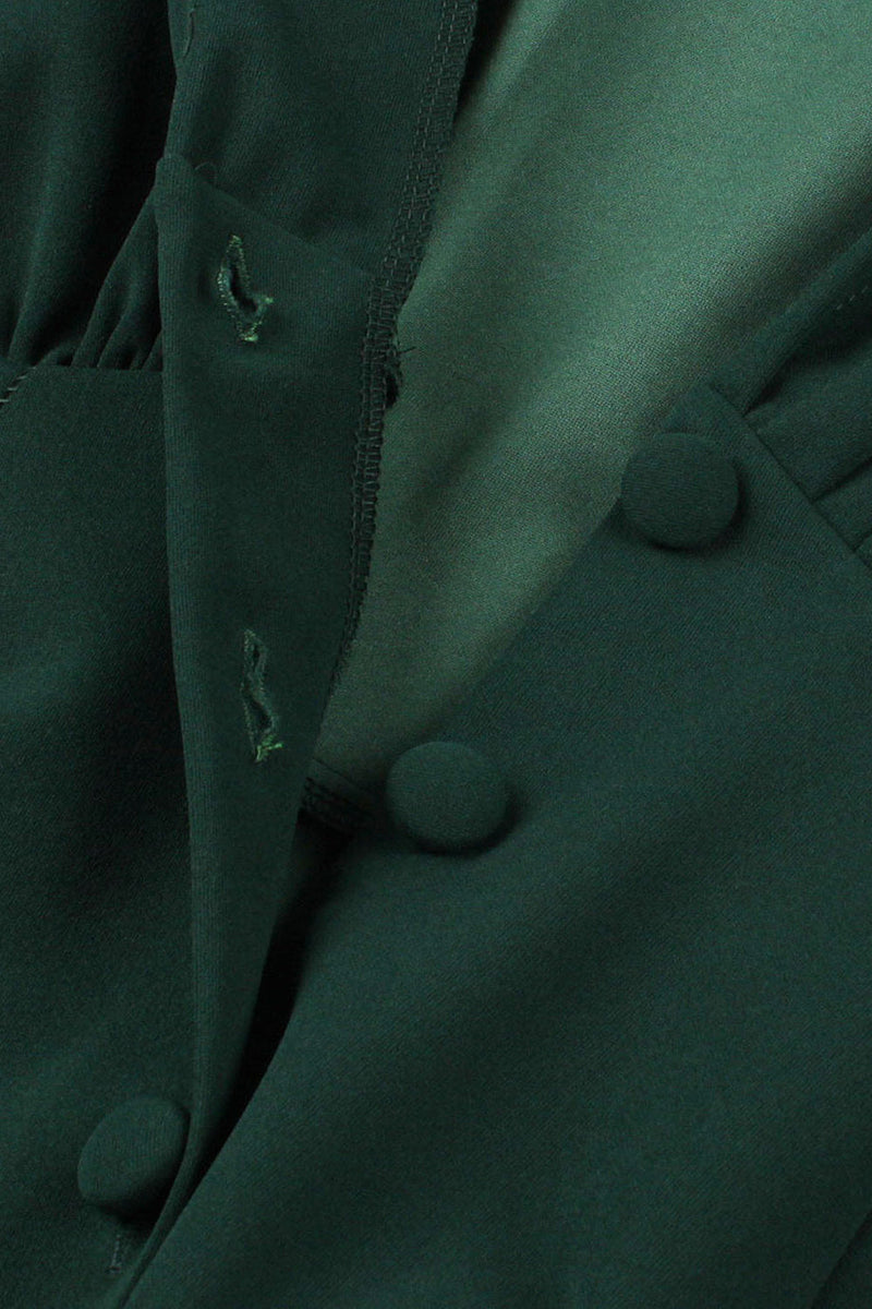 Indlæs billede til gallerivisning Grøn dyb V-hals 1950&#39;er kjole med korte ærmer