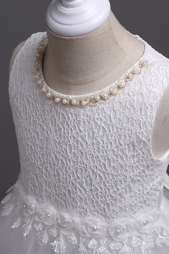 Hvid rund hals perler A Line piger kjoler
