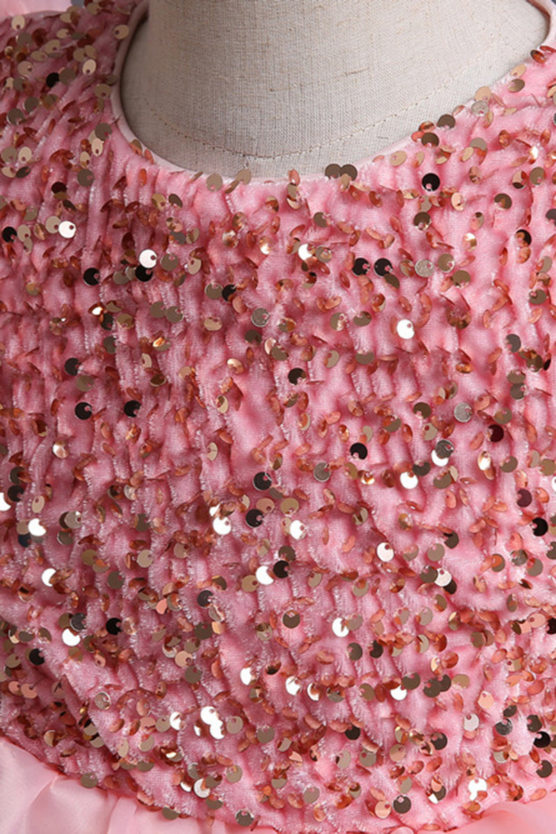 Indlæs billede til gallerivisning Pufærmer lyserøde sequined piger kjoler med sløjfe
