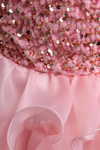 Pufærmer lyserøde sequined piger kjoler med sløjfe