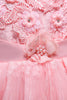 Indlæs billede til gallerivisning Lyserøde piger med rund hals kjoler med 3D blomster