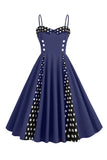 Lyseblå Polka Dots Spaghetti Stropper 1950'erne Kjole