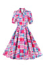 Indlæs billede til gallerivisning Pink knap halværmer Plaid 1950&#39;erne kjole