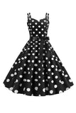 Pink Polka Dots Spaghetti Straps 1950'erne kjole med sløjfe