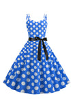 Pink Polka Dots Spaghetti Straps 1950'erne kjole med sløjfe