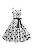 Pink Polka Dots Spaghetti Straps 1950'erne kjole med sløjfe