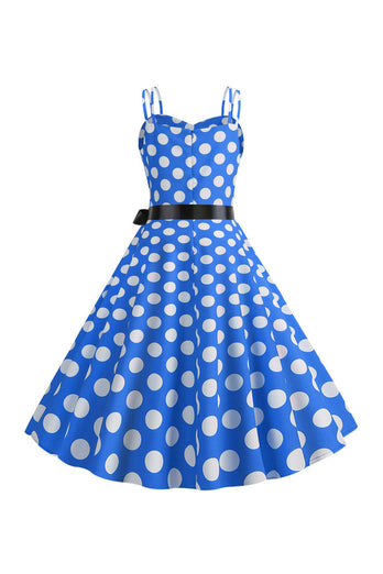 Pink Polka Dots Spaghetti Straps 1950'erne kjole med sløjfe