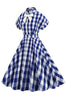 Indlæs billede til gallerivisning Pink Plaid Bowknot 1950&#39;er kjole med korte ærmer