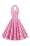 Pink Pin Up Plaid 1950'erne vintage kjole