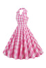 Indlæs billede til gallerivisning Pink Pin Up Plaid 1950&#39;erne vintage kjole
