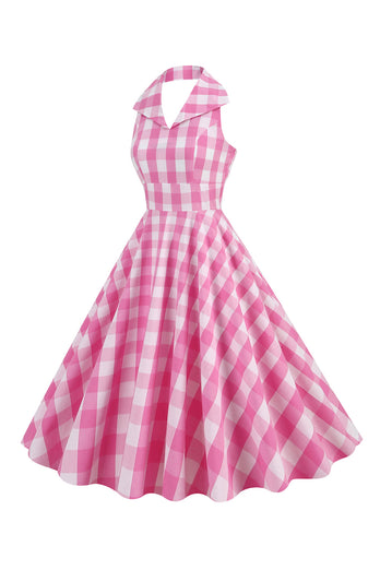 Pink Pin Up Plaid 1950'erne vintage kjole