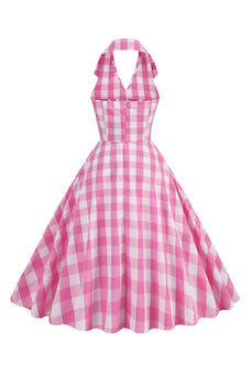 Pink Pin Up Plaid 1950'erne vintage kjole