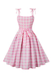 Pink Plaid Pin Up Vintage 1950'erne Kjole