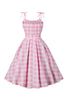 Indlæs billede til gallerivisning Pink Plaid Pin Up Vintage 1950&#39;erne Kjole