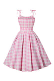 Pink Plaid Pin Up Vintage 1950'erne Kjole