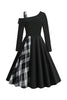 Indlæs billede til gallerivisning Retro stil en skulder Sort Plaid 1950&#39;erne kjole