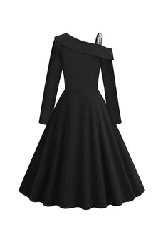 Retro stil en skulder Sort Plaid 1950'erne kjole